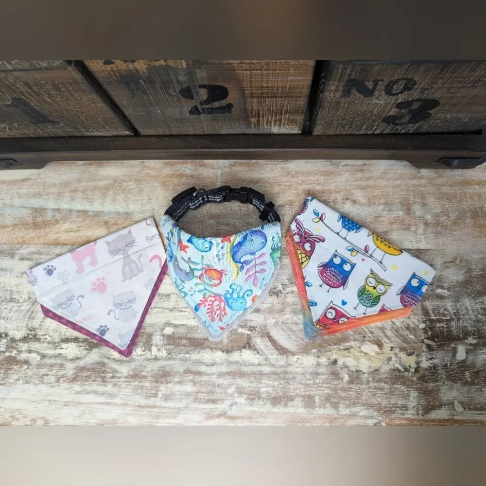 Hand Crafted Over the Collar Pet/Dog Bandana Set of 3, Size XS